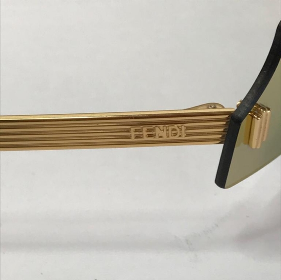 💯 - Original New FF 0440 FENDI Rectangle-frame gold-tone mirrored sunglasses - Picture 10 of 17